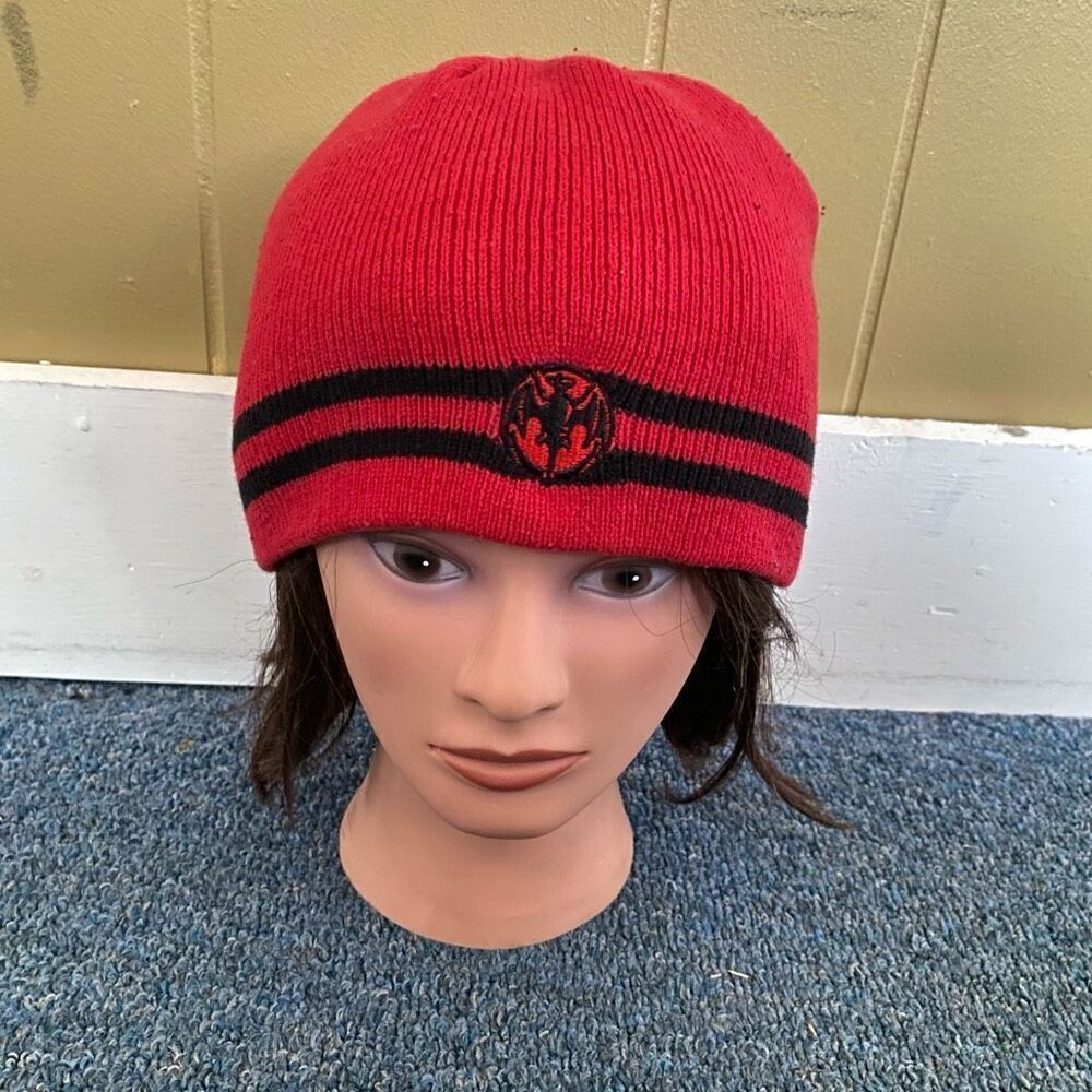 Boys youth hat with dragon logo on front of hat red & black